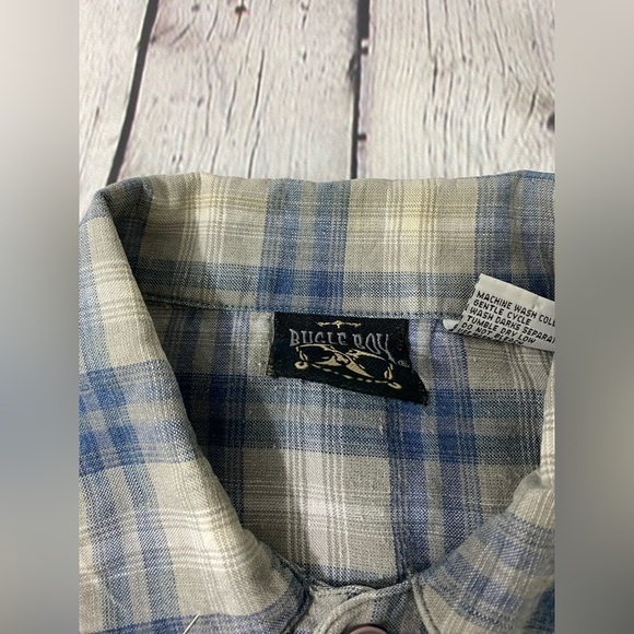 Bugle Boy Men’s Size Medium Button Down Shirt Short Sleeve Blue Plaid Casual - Picture 5 of 11